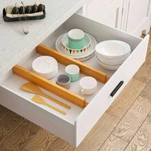 Bộ 4 vách ngăn ngăn kéo bằng tre, dụng cụ sắp xếp ngăn kéo nhà bếp bằng tre có thể điều chỉnh, dụng cụ sắp xếp ngăn kéo mở rộng cho phòng ngủ, nhà bếp, bàn trang điểm và ngăn kéo tủ, kích thước 17.3-22 inch, 12.2-17.3 inch - Xem 7