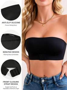 2pcs Women's Front Closure Strapless Push-Up Bra - Sexy Wireless Bandeau, With Adjustable Rubber Band, Seamless Invisible Lingerie, Suitable For Daily Wear - Multicolor - View 4