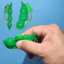 Pea Pod Squeeze Fidget Keychain - Edamame Stress Relief Toy For Skin Picking & Anxiety, Portable 2-Color Decompression Pea Bean Keyring, Fun Party Favor & Sensory Toy For All Ages(Light Green) - Green - View 3