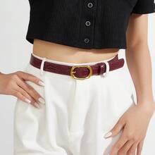 2026 New Hot-Selling List Fashion Korean Version Ins Wind Alloy Pin Buckle Women's Belt Commuting High-End Versatile Jeans Belt Belt Waist One Piece - 酒紅色石頭紋(古金日扣) - 查看 2