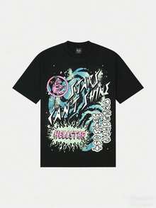 Hellstars Stars Can't Shine Galaxy Y2K Graphic T-Shirt,220g 100% Cotton,Round Neck Short Sleeve,Black Streetwear Essential For Summer Going Out,Unisex Style - 黑色 - 查看 1