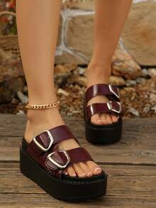 FVPFVP 2024 Summer New Rhinestone Thick Sole Slippers, Fashion Outdoor Wear, Korean Version Versatile Platform Wedge Sandals,Beach Shoes - Burgundy - View 4