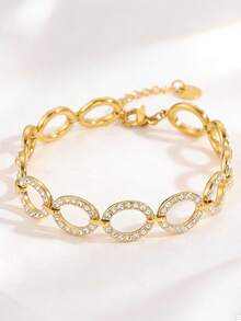 1 Pulsera exquisita de acero inoxidable, con un accesorio de anillo brillante, un regalo atento que añade un toque elegante a tu look de oficina y vida diaria - Dorado - Ver 2