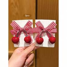 2pcs Cute Cherry Bow Hair Clips, Korean Fashion Hair Accessories Suitable For Everyday Use, Affordable, Hair Slide, Hair Barrettes, Head Accessories - 紅色 - 查看 3