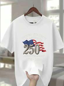 FNI Fusion Men's Crew Neck T-Shirt |   Dark Blue Design Commemorating The 250th Anniversary Of The United States (1776 - 2026) With American Flag Stripes - A Casual, Breathable Summer T-Shirt, Perfect For Thanksgiving And Christmas Gifts For Dad, Husband, Or Friends - Loose Fit, Suitable For All Seasons. Spring Outfits For Women Short Sleeve Tops Plus Size Spring Break Summer Basic Casual Top - 白色 - 查看 12