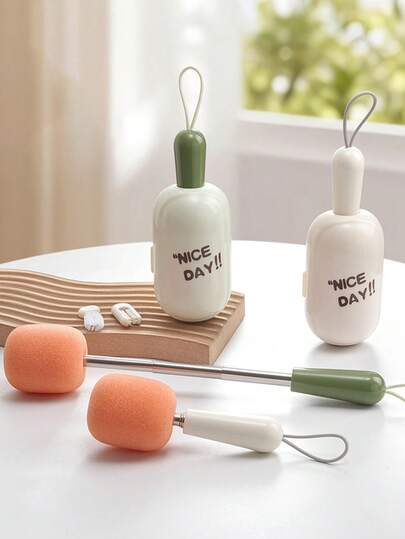 3pcs Bottle Brush Set, Expandable Sponge Cup Brush, Household & Travel Convenient 3-In-1 Cup Lid & Crevice Brush, Collapsible & Portable