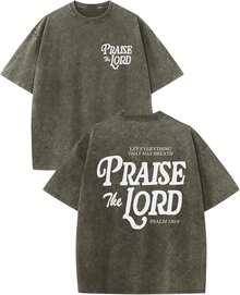 100% Cotton Christian Jesus Shirts For Men Religious Praise The Lord Bible Verse Shirt Oversized Graphic Tees Acid Wash Tshirt- Unisex Women's & Men Campus Daily Wear - 綠色 - 查看 1