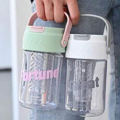 Large Capacity Portable Water Bottle, Korean Style Plastic Cup, Flower Tea Cup, Sports Straw Cup, With Tea Strainer Marked Cup, Suitable For Home, Office, Gym Use