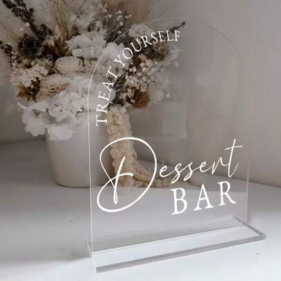 1pc White Acrylic Dessert Bar Sign With Black Letters - Elegant Arch Design, Floor Standing Desktop Decor, Suitable For Holidays, Parties And Home Use, Holiday Decoration | Fashionable Tabletop Sign | Freestanding Sign, Wedding Decor, Party Decor, Desktop Decor