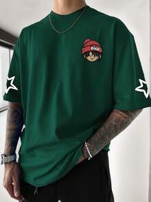 American Hip-Hop Cartoon Style Men's Printed Round Neck Short Sleeve T-Shirt, Summer - Dark Green - View 2