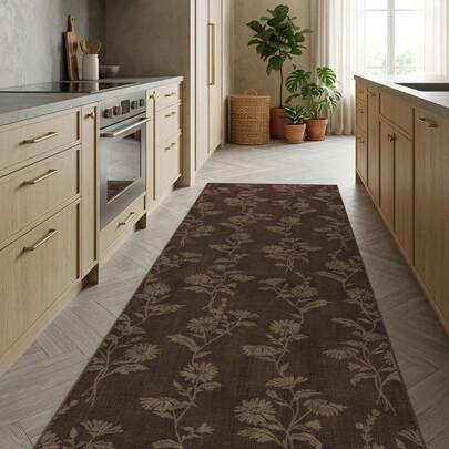 1 pieza Alfombra/Tapete/Felpudo/Pasillo de estilo vintage con estampado floral, rayado y botánico, alfombra suave y lavable para baño, cocina, entrada, pasillo, dormitorio, sala de estar, decoración del hogar