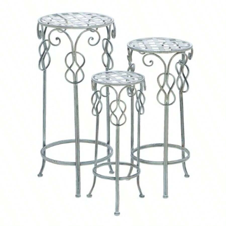 Deco 79 50400 - Juego de 3 Soportes de Metal para Plantas Redondo descontinuado por el Fabricante - Blanco - Ver 1