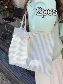 复古条纹帆布手提包，女士大容量条纹帆布手提包 - 时尚单肩包，适合旅行和购物，亮红色和白色条纹，大容量，百搭，可水洗 - 无扣，日常手提包，休闲日常手提包，沙滩包 - 彩色 - 查看 21