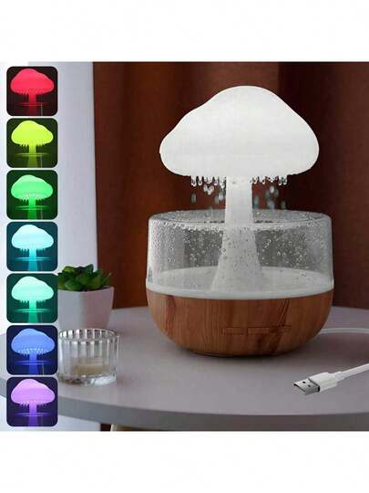 7-Color Aroma Diffuser Mushroom Cloud Humidifier, Portable Rechargeable Household Bedroom Desktop Large Capacity Humidifier With Air Fragrance, Atmosphere Light, Mist Spray, Office Desktop Mini Humidifier With Raindrop Sound, Gradient Color Night Light