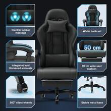 DEVOKO Ergonomic Gaming Chair With Adjustable Armrests, Retractable Footrest & Lumbar Support, Comfortable PU Leather Desk Chair - Black - View 7