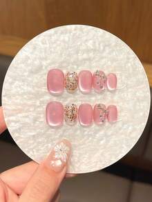 10PCS DIYhandmade Sequined Cat Eye Three-Dimensional Small Diamonds With Simple And Cute Style. Short Press Style Nails Suitable For Women, Girls, And Students In Daily Life, Dances, Parties, And College Style. Comes With Jelly Glue And Rubbing Strips For Press Nails - Multicolor - View 11