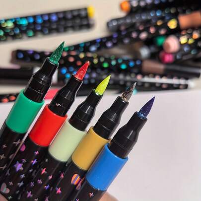 أقلام فرشاة بريق 12 لون، أقلام تحديد فلورسنت أحادية الطرف، أقلام بريق ذات طرف ناعم للرسم والفن اليدوي