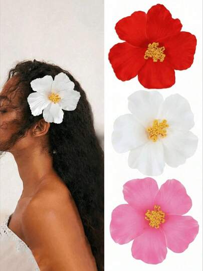3 piezas Pinzas para el cabello con flores de hibisco estilo hawaiano, adecuadas para mujeres y niñas, tamaño grande multicolor de flores tropicales artificiales, accesorios para el cabello estilo bohemio, adecuados para playa de verano, fiesta hawaiana, regalos de boda, Día de San Valentín (rojo, blanco, rosa), pinzas para el cabello, pasadores para el cabello, barretas para el cabello, horquillas
