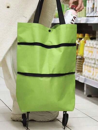 1pc Reusable Foldable Large Capacity Shopping Bag With Wheels, Multifunctional Leak-Proof Hand Trolley, Suitable For Shopping, Travel, Kitchen Organization And Storage