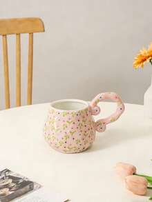 1个创意高品质手绘花卉图案陶瓷大容量咖啡杯 - 彩色 - 查看 9