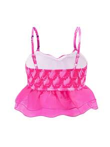 Bộ bikini đuôi cá cho bé gái, áo hai dây phối lưới in họa tiết vảy cá và quần tam giác, bộ đồ đi nghỉ mát 3 món. - Màu Hồng Tươi - Xem 4