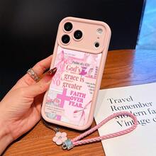 1pc Lucky Camellia Flower Bracelet + 1pc Religious Pattern TPU Pink Phone Case, Suitable As Birthday And Christmas Gift For Couples, Girlfriends, Daughters, Teenagers - Pink - View 2