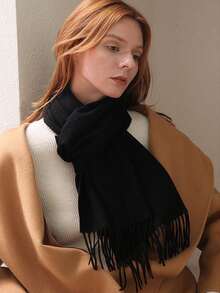 1pc Women's Black Faux Cashmere Long Scarf, Minimalist Versatile Fashion Warm Soft Shawl, Suitable For Gifts, Evening Dresses, Travel, Office Use - Black - View 1