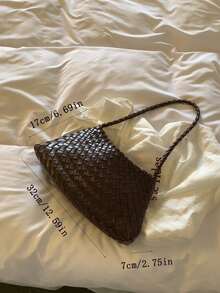 Handmade Woven Bag, Niche High-End French Vacation Style Handbag, Casual Versatile Shoulder/Underarm Bag - Brown - View 6