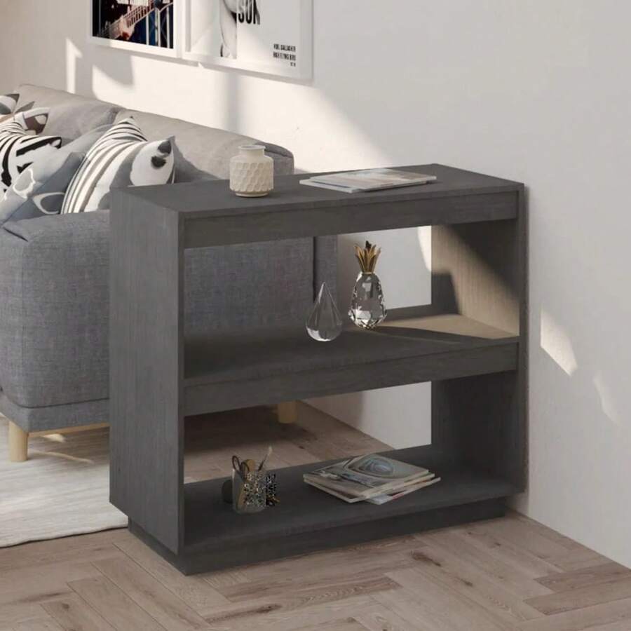 Book Cabinet Grey 80x35x71 Cm Solid Pinewood - Grey - View 1
