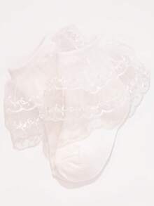 3双蕾丝边袜子，白色袜子，学生袜，百搭袜，校园袜，公主袜，四季袜，透气网眼袜 - 白色 - 查看 6