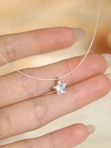 BALMORA 1 S925 Sterling Silver Star Necklace With Zirconia Pendant, Transparent Collarbone Chain, Fashionable And Versatile For Women's Daily Gatherings, Graduation Season Gift - Silver - View 6