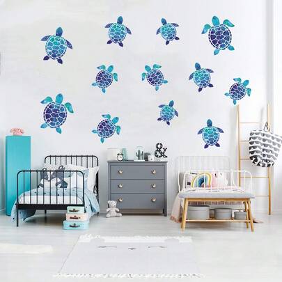 12Pcs Undersea World Blue Sea Turtle Wall Decals, Ocean Vinyl Detachable Stickers, Underwater Washroom Bathroom Decals, Waterproof Wall Sticker, Decoration For Home Office Nursery Toilet, Art Decor, Window Decal For Living Room