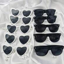 10副心形时尚眼镜，男女皆宜，是派对、婚礼、圣诞节和新年摄影的完美时尚配饰，白色镜框黑色镜片，时尚眼镜，婚礼装饰眼镜，结婚礼物，伴娘和伴郎配饰 - 彩色 - 查看 3