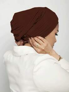 1 pezzo Turbante classico da donna 2-in-1 istantaneo, sciarpa e fascia per la testa, design plissettato, in tessuto jersey ad alta elasticità, traspirante e assorbente, adatto per la vita quotidiana, raduni, spiaggia, vacanze, essenziale da viaggio - Caffè Marrone - Visualizzare 3