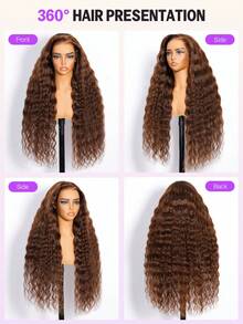 MEGALOOK Glueless 13x6 Three-Go™ Lace Front Wigs Human Hair Water Wave Natural Curly Wave #4 Chocolate Brown Glueless Wig Breathable Cap Adjustable Straps Pre Plucked Natural Hairline For Daily Wear Party Cosplay Dating Wedding Use - S4 - View 4