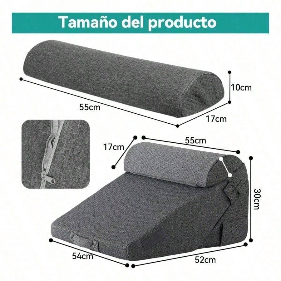 Almohada de Cuña Antirreflujo Ajustable con Respaldo Grande: Soporte Ergonómico para Cama y Sofá, Comodidad para Dormir y Alivio de Dolor - Negro - Ver 1