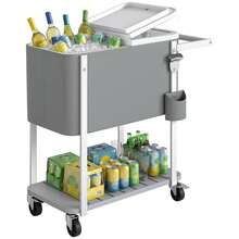 Outsunny Carrito Nevera de 56L con Ruedas, Carro de Bebidas con Estante, Abrebotellas, Recogetapas, Drenaje y Asa, Mesa Nevera Jardín Exterior para Patio, Fiesta, BBQ, 84x38x83 cm, Gris - Gris - Ver 10