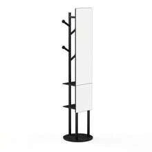 Full-Length Mirror Wardrobe With Storage, 360° Rotating Multifunctional Clothes Rack, Full-Length Mirror For The Bedroom, Wardrobe With Hooks, 174*40 Cm - Black - View 2
