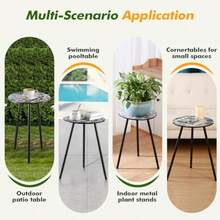 1 paquete de mesa auxiliar de metal para exteriores pequeña mesa auxiliar redonda exterior para patio mesa de esquina de jardín moderna para espacios pequeños balcón porche resistente a la - Mosaico mixto - Ver 6