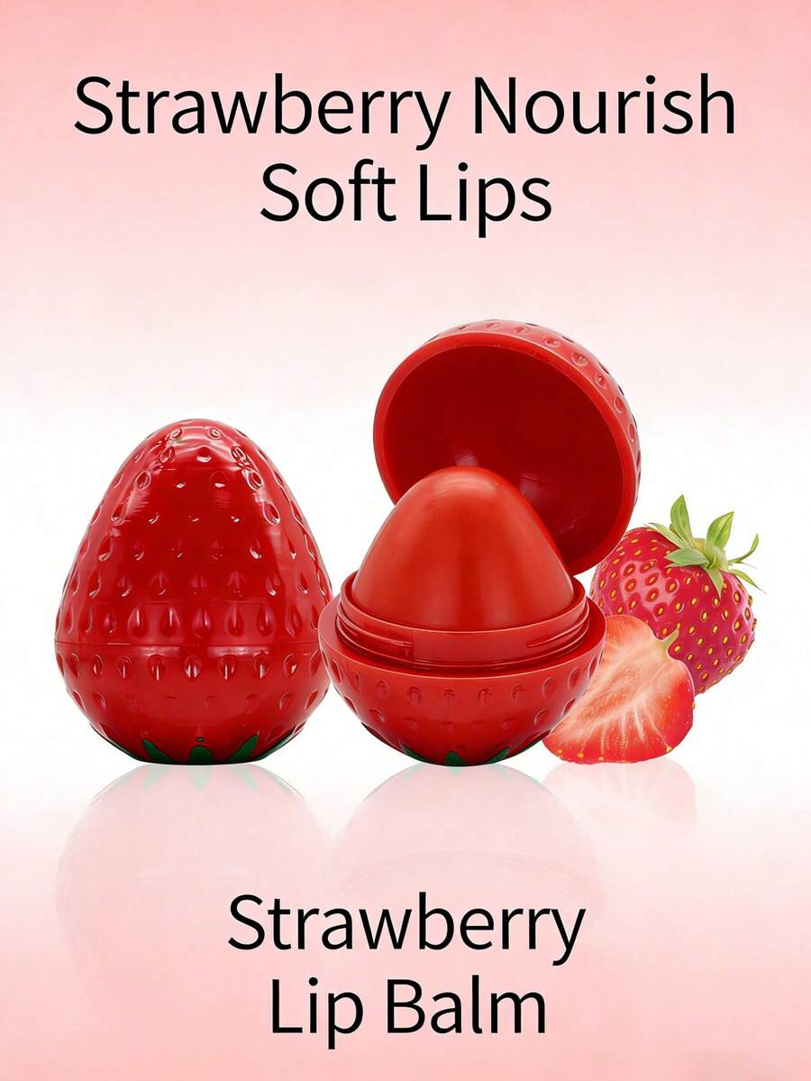 1/4pcs Strawberry Flavored Lip Balm, Enhances Lips Volume, Long-Lasting, Moisturizing, Nourishing, Lip Care, Women's Lip Line Reparing Perfect Christmas, Halloween Gifts - 彩色 - 查看 1