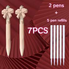 7支装高品质领结中性笔套装（2支笔+5支笔芯），0.5毫米顺滑书写按动式中性笔，粉色领结系列按压式笔，派对礼物，纪念品，学校及办公用品，青少年礼物 - 2支筆+5支筆芯 - 查看 9