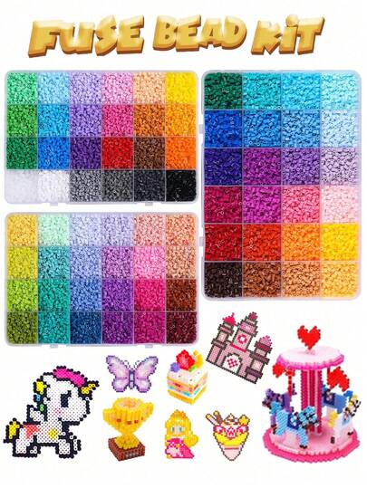 Bộ hạt nhựa Perler tự làm, 264 màu sắc khác nhau, hạt 2.6mm, hộp bán sỉ
