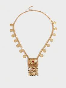 Conjunto de joyas de lujo retro de gran tamaño, de estilo minimalista, dulce y exagerado, de color dorado, inspirado en Dubai, de cobre de alta gama, adecuado para salidas, ocio, fiestas, citas diarias, Navidad y otras festividades. Incluye un collar de capa, colgante y borla. Regalo para mujeres, novias, padres, etc. - XXL-107 - Ver 2