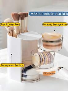 Rotating Makeup Brush Holder & Jewelry Storage Box With Dust-Proof Hairpin Compartment, Perfect For Organizing Necklaces, Earrings, Bracelets, Rings, Makeup Brushes, Hairpins, Hair Accessories And Daily Essentials, Multi-Functional Vanity Organizer, Desktop Storage Solution, Transparent Design For Easy Visibility, Bedroom Dresser Organization, Cosmetics Display Stand - Multicolor - View 6