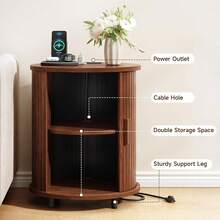 Fluted Round End Table Set Of 2, Mid Century Bedside Table With Sliding Door & 2 Tier Storage, Modern Nightstands Set Of 2 For Living Room, Bedroom, Entryway, Walnut - Xem 8