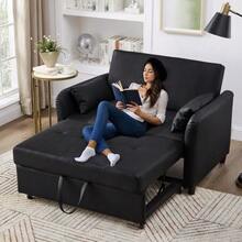 [With Sleeping Function] Multifunctional Sofa Bed, Two-Seater Sofa Bed, 3-Position Adjustable Backrest, Water-Repellent PU Material, Easily Converts Into A Bed - Black - View 9