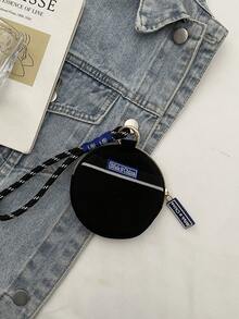 New Retro Embroidered Mini Black Coin Purse, Round Pouch Wristlet - Black - View 9