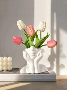 1个人体造型桌面收纳盒，多功能笔/化妆刷收纳盒 - 白色 - 查看 9