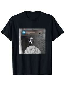 Printed T-Shirt Cotton Plus Size Men's Clothing, Funny "Tung Tung Tung Sahur Motion At Your Front Door" Meme Graphic T-Shirt - Black Casual Loose Fit Round Neck Tee With Humorous Money & Brick Wall Design For Festive Roleplay & Casual Attire, Comfortable Clothing, Nontransparent Fabric,Y2K,Oversized Shirt Men S-5XL,Summer Tops - 黑色 - 查看 1