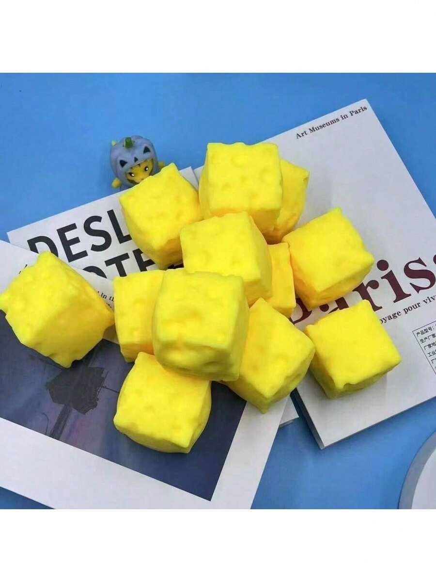 新款方块奶酪挤压玩具，创意可塑慢回弹方形奶酪减压玩具，节日、生日放松礼物 - 彩色 - 查看 1